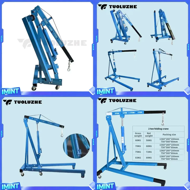 Hydraulic Car Lift - 2-ton Foldable Blue Car Engine Lifting